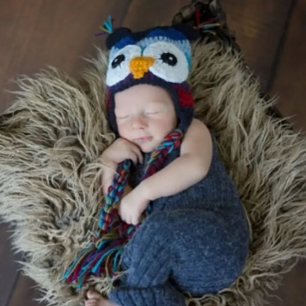 Daisy Baby Unisex Kids Colorful Owl Beanie Crocheted Photography 2-8 years NWT
